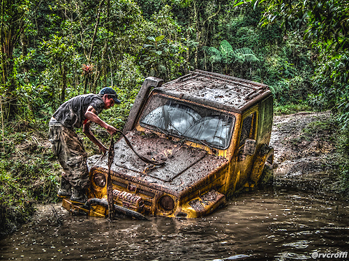 car stuck in river